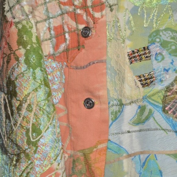 Chico's 3 US XL 16 Ladies Boho Art to Wear Jacket Pockets Embroidered Patchwork - Picture 4 of 10